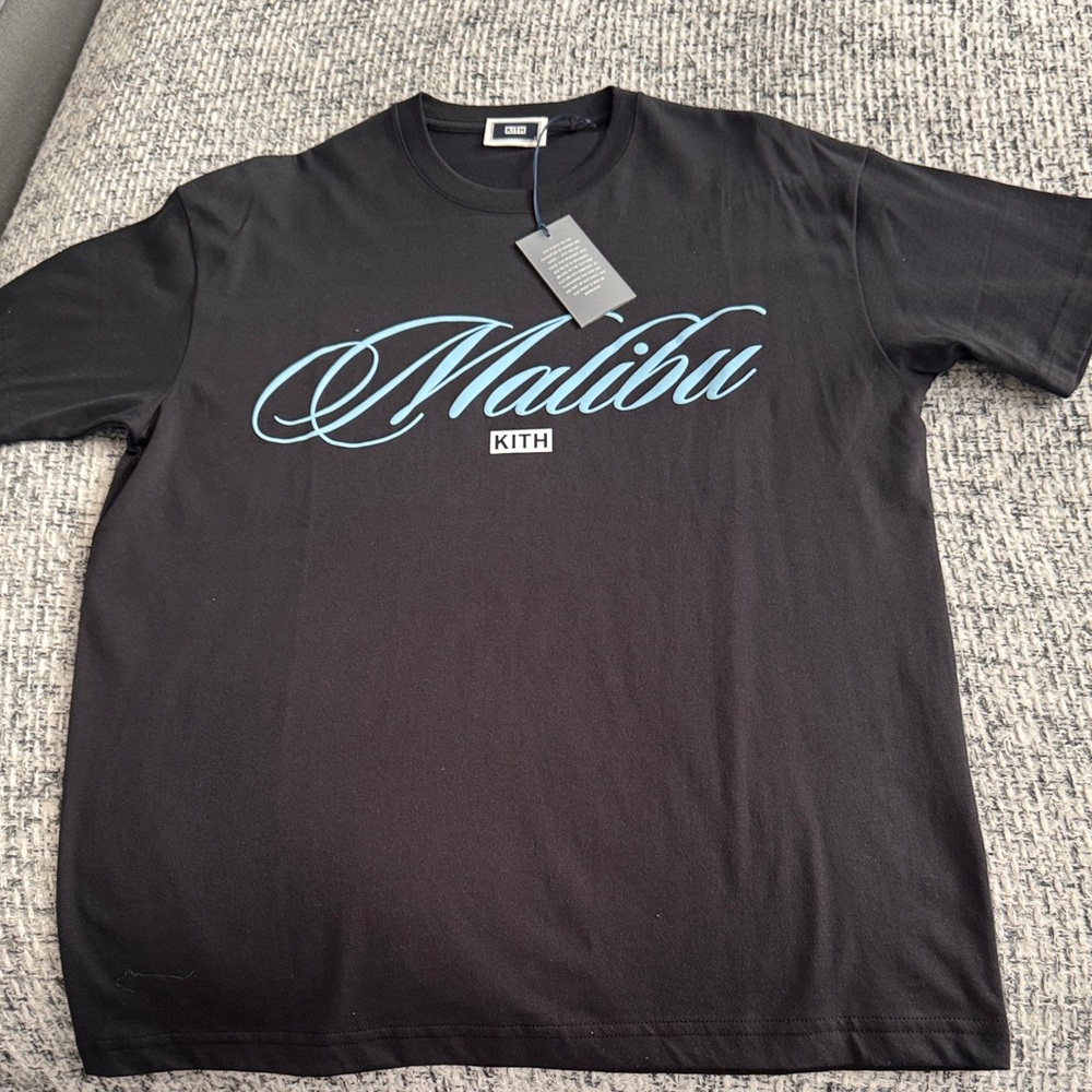 Kith Black Tee with Light Blue Malibu Script